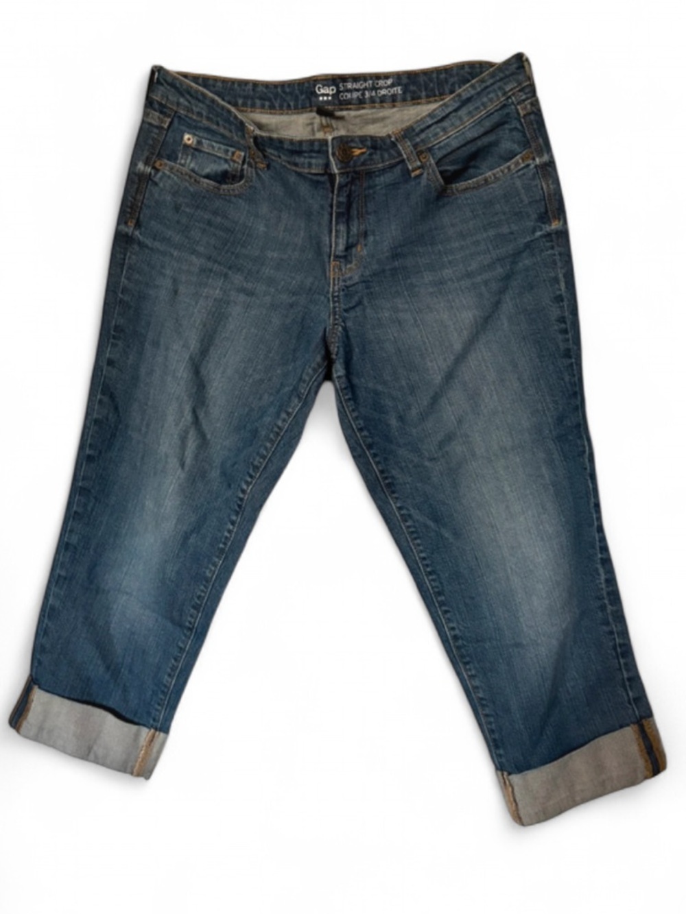 GAP Straight Crop Jeans in Medium Blue with Contrast Stitching